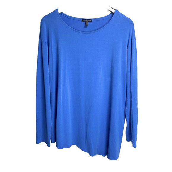 Eileen Fisher Women’s Asymmetrical Stretch Long Sleeve Blouse Blue Size‎ Large - Picture 1 of 4